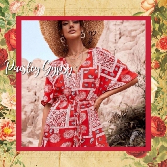 BOHO SCARF PRINT ROMPER - Picture 1 of 14